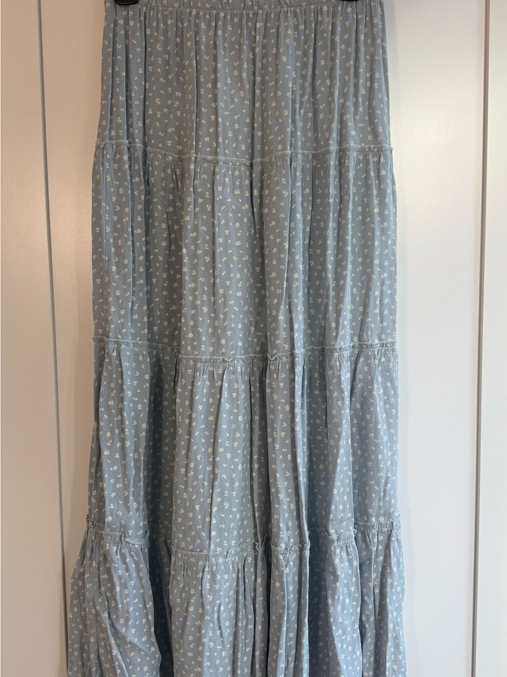Brandy Melville Pale Blue Maxi Skirt with White Ditsy Print